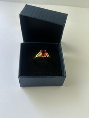 Vintage Red Cubic Zirconia Ring Gold Plated Womens Size 10