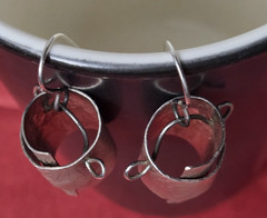 Sterling Silver Hammered Texture Dangle Earrings Cylindrical Unique 1 3/4″ ~ 10g