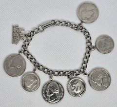Vintage Las Vegas Charm U.S. Coins 7.25″ Bracelet Silver Tone Nickels Dimes