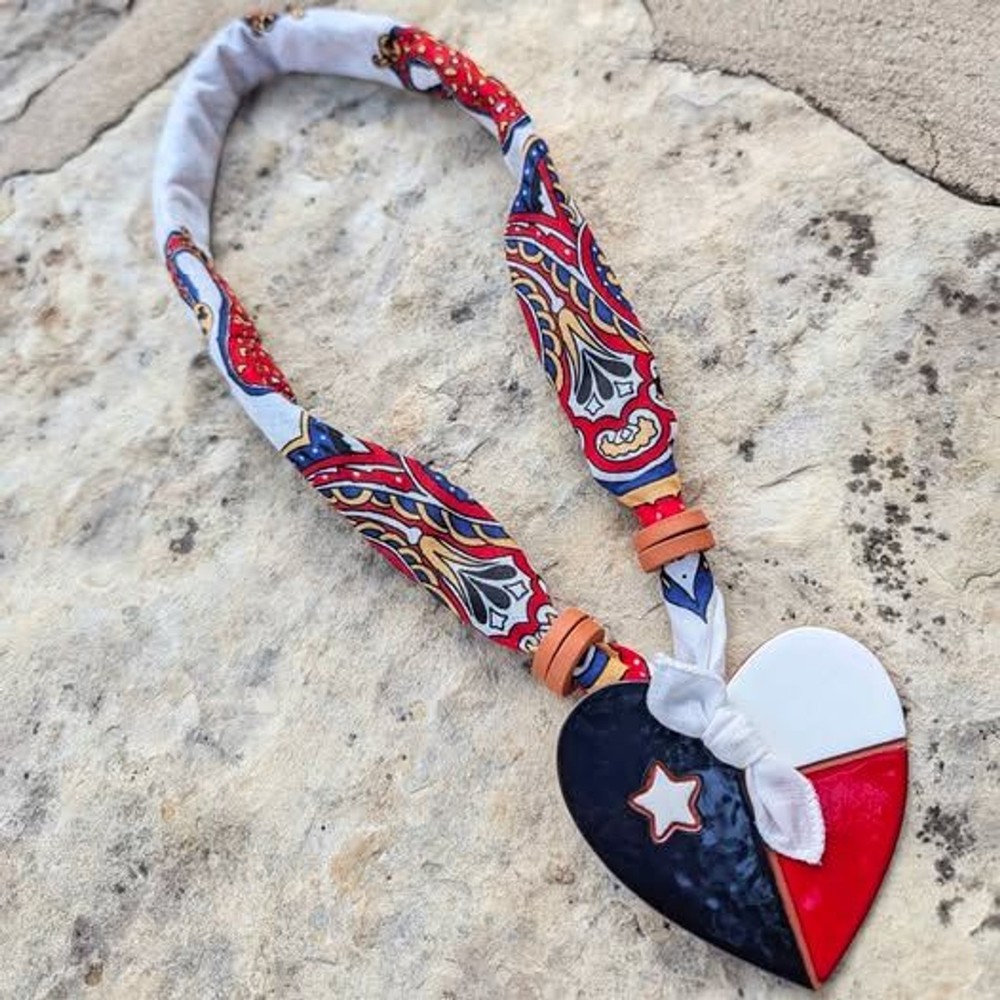 TEXAS Love Southern Bandana necklace clay ceramic beads handmade art July 4