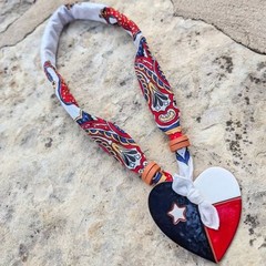 TEXAS Love Southern Bandana necklace clay ceramic beads handmade art July 4