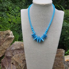 Vintage German Two Tone Blue Glass Bead Statement Necklace 15.5 in. Mid Century
