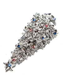 Vintage Silver Tone – Pink & Blue Rhinestone Christmas Tree Pin / Brooch