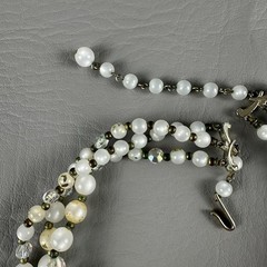 Vintage Beaded Necklace 3 Strand White Lucite AB Crystal Gold Fleck 15″