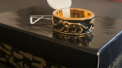 Vintage JACKIE COLLINS Gold-tone and Black Enamel Panther Statement Ring~Size 7