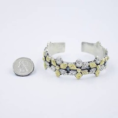 Vintage Handmade Dual Tone Etched Statement Cuff Bracelet in Sterling Silver