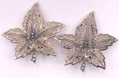 Sterling Silver Filigree Maple Leaf Clip On Earrings Marcasite Germany Vintage
