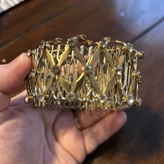 Vintage 1950s Expandable Chignon Hair Bun Cage Gold Tone, Prong Set Rhinestones