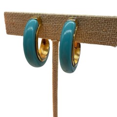 Crown Trifari Turquoise Blue Lucite Hoop Earrings Gold Trifarium Clips 1955-69 1