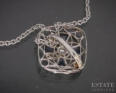Antique Art Deco Platinum & 14k Diamond & Blue Sapphire Necklace 2.4g p15472