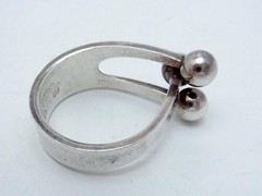 Vintage Anna Greta Eker Norway Sterling Silver Beaded Modernist Ring 27392