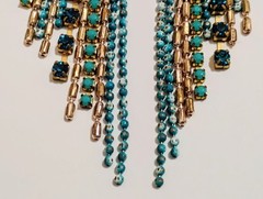 Turquoise Blue Gold Seed Bead Fringe Chandelier Earrings Elegant Boho Statement
