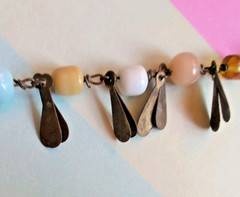 Vintage Multi Color Glass Bead Copper Charms Chain Necklace 50” boho