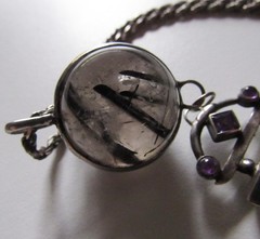 Vintage Quartz Orb Large Pendant Rutilated Black Tourmaline Necklace