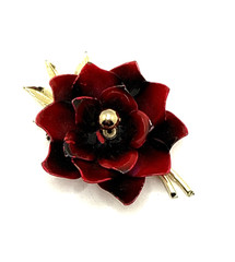 Vintage CORO Red Black Enamel Flower Pin Brooch Floral Statement Signed 3 1/8″