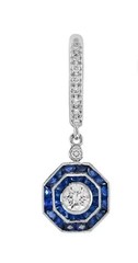 Art Deco Style Lab Created Diamond & Sapphire Wedding 14K White Gold FN Earrings