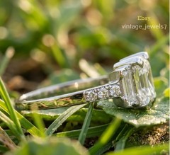 Asscher 4CT Lab Created Diamond Vintage Three Stone Engagement Ring 14K Gold FN