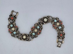 Selro Selini Bracelet Silver Tone W/ Faux Coral & Pearls Blue Crystals
