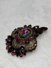 VTG Juliana D&E Heliotrope Watermelon Demi Parure Brooch Clip Earrings