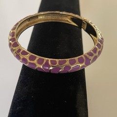 Bangle Bracelet Purple Enamel Hinged Clamp Clamper Gold Tone