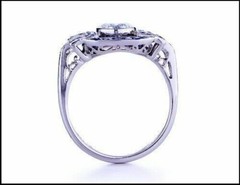 Art Deco Style Lab Created Diamond & Sapphire 14K White Gold FN Engagement Ring