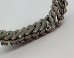 Vintage Light Blue Rhinestone Expandable Silver Tone Metal Bracelet, c. 1950’s