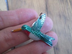 Hummingbird Enamel Pendant Blue Green Silver Tone Pink Yellow Beak Red White