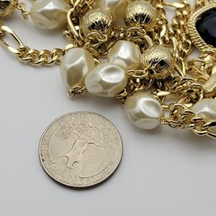 Vintage Signed KOREA Gold Tone White Baroque Faux Pearl Necklace 29 In 2-Strand