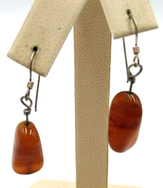 Vintage Sterling Silver 925 Artisan Made w/ Red Jasper French Wire 2″ Earrings