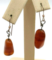 Vintage Sterling Silver 925 Artisan Made w/ Red Jasper French Wire 2″ Earrings