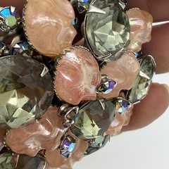 Vintage Pink Brooch Pin Smoky Gray Green Large Riveted Estate Large