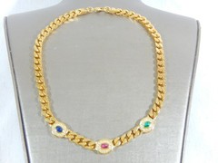 CHRISTIAN DIOR VTG SAPPHIRE GLASS EMERALD GLASS RUBY GLASS CABOCHON GT NECKLACE