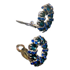Weiss Signed Peacock Blue Emerald Green Brooch Earring Set Vintage 1960s Jewelry
