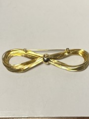 Vintage Gold Tone Multi Wire Ribbon Bow Infinity Mid Century Brooch 3.25in Long
