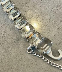 Eisenberg ICE Signed Bracelet Rhinestone 7” W/Safety Chain Rhodium Plated