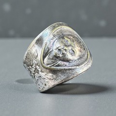 Vintage Oneida Gerber Baby Spoon Ring Heavy Patina Engraved 1981 Silver Size 8