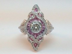 Art Deco Style 3.45Ct Lab Created Diamond & Sapphire Engagement 925 Silver Ring