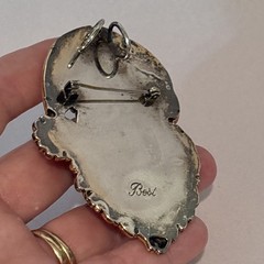 VTG Two Tone Metal Silvertone Santa Head Brooch Pendant Signed Best 3 1/8” Head