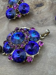 Vtg RARE EDLEE Czech Style Glass Tassel Statement Pendant & Clip-on Earrings