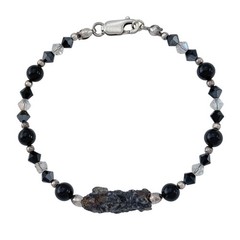 Vintage Sterling Silver 925 Onyx Crystal Black Bead Raw Stone Bracelet 6.5″