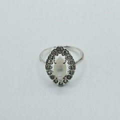 Vintage Moonstone And CZ Marquise Ring In Silver Tone Victorian Style Retro