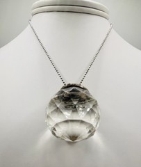 VTG Silver Large Faceted Pendulum 3D Ball Pendant Necklace Occult Magic Macabre
