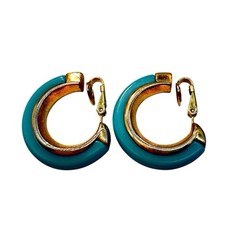 Crown Trifari Turquoise Blue Lucite Hoop Earrings Gold Trifarium Clips 1955-69 1