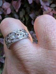 Platinum Antique Vintage Art Deco Diamond Floral Eternity Ring Band 7.5