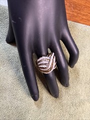 Rose Gold Over Sterling Silver Ring Size 8 CZ Pave Layered Free Form Design