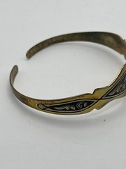Vintage Sterling Silver 925 Niello Cuff Bracelet Signed Tarnished Gold Tone