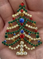 Colorful Sparkling Christmas Tree Brooch Vibrant Rhinestones Prong Set Pin