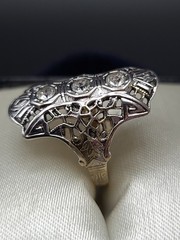 Vintage 14KT GE Art Deco Filigree Glass Stone Ring Size 6.5