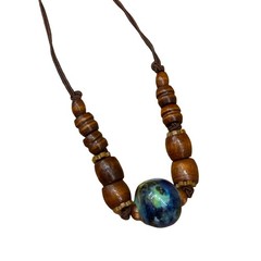 Hand Painted Wooden Bead Necklace 90s Y2K Era