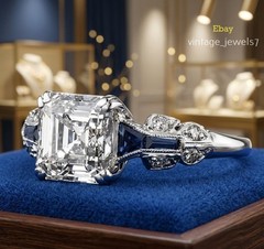 14K Gold Finish 4CT Asscher Cut Lab Created Diamond Ring Vintage Art Deco Style